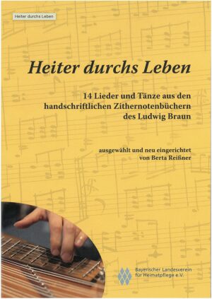 gelbes Titelblatt vom Liederbuch "Heiter durchs Leben"